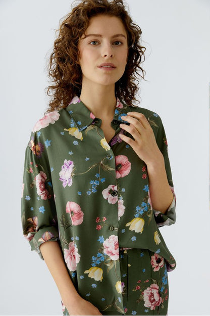 Oui Khaki Floral Blouse 96722
