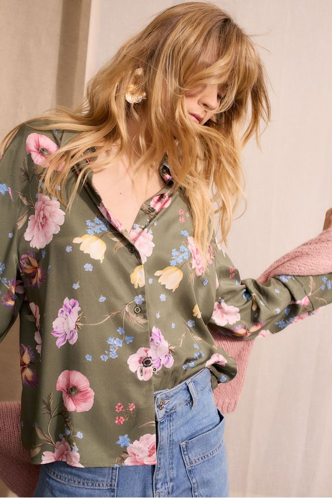 Oui Khaki Floral Blouse 96722