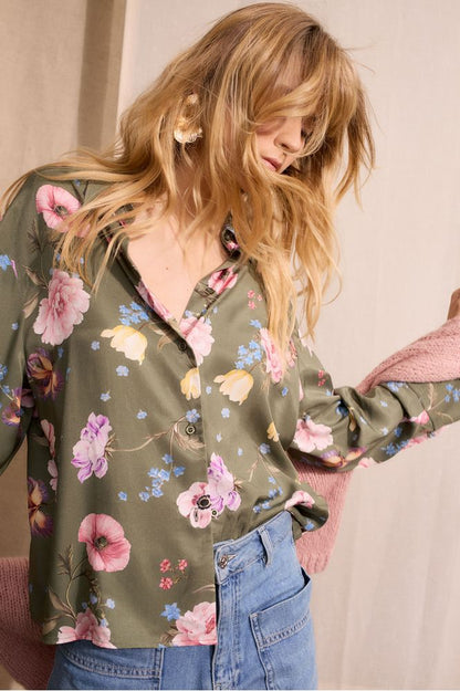 Oui Khaki Floral Blouse 96722