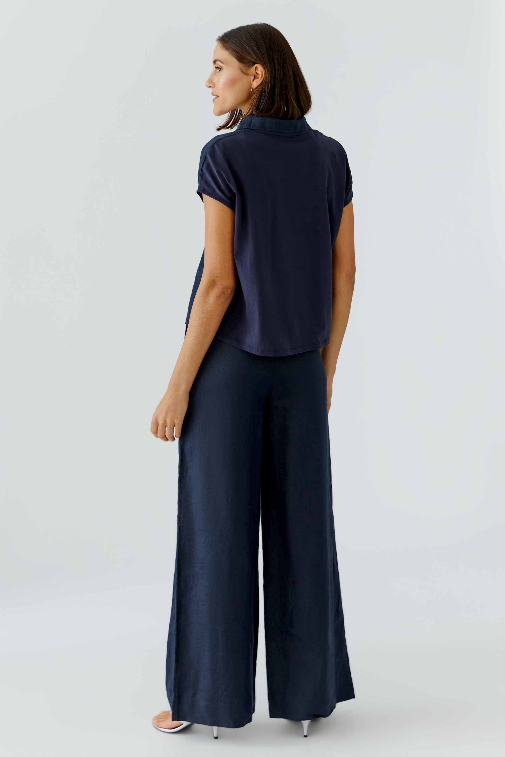 Oui Dark Blue Linen Blouse 97224