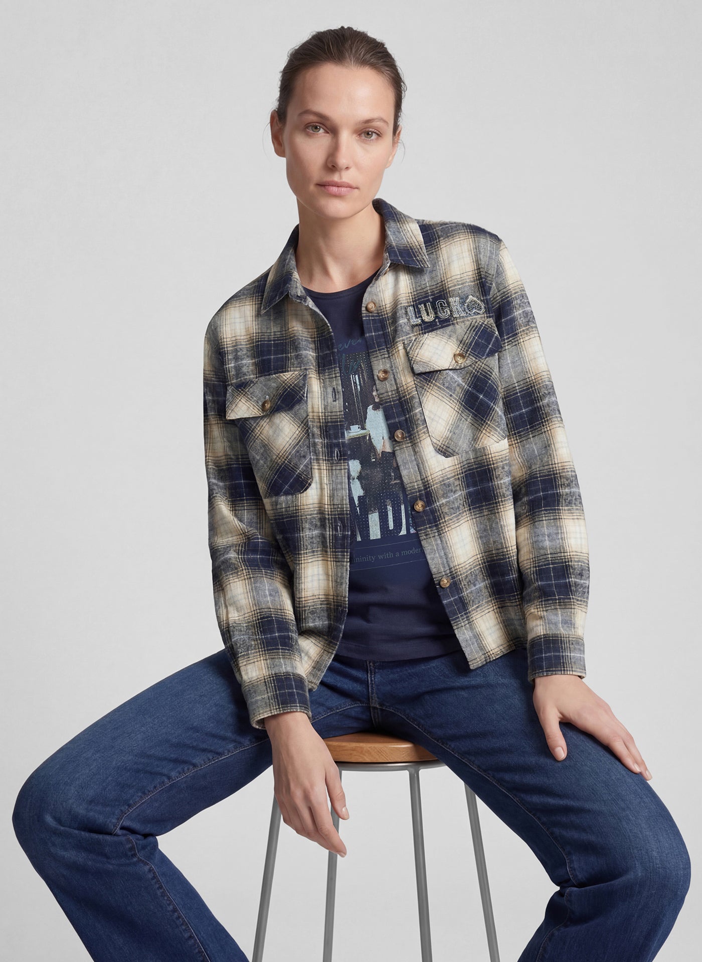 Rabe 57-113100 Checked Shacket-Biscuit