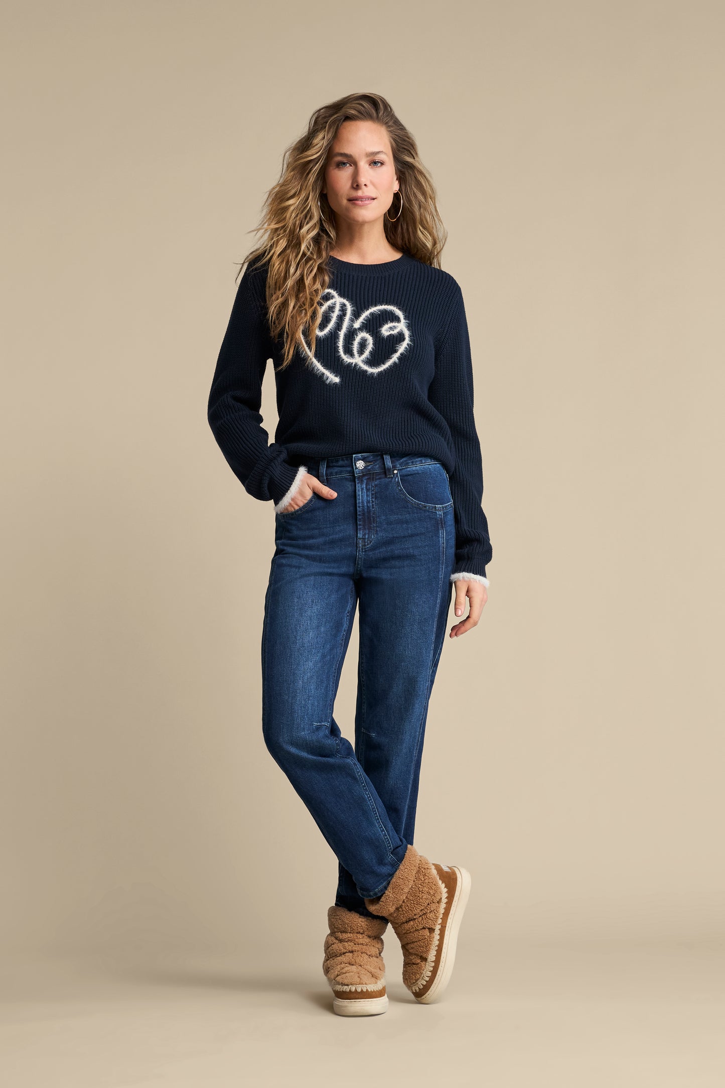 Red Button Ribbon Logo Sweater Navy