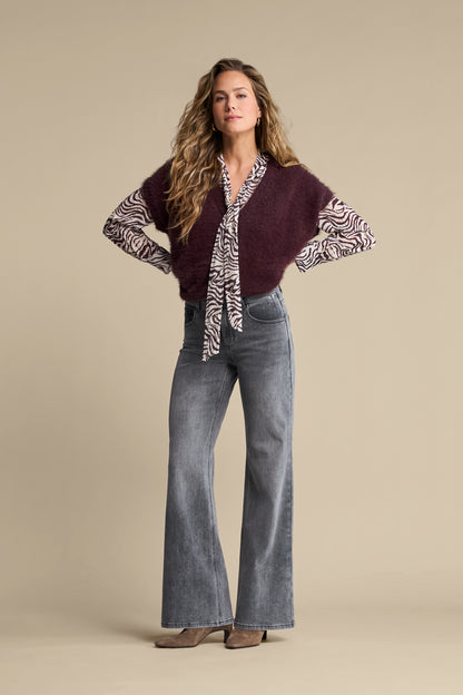 Red Button Fuzzy Top Burgundy
