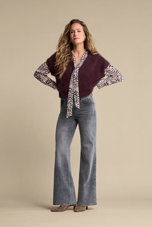 Red Button Fuzzy Top Burgundy