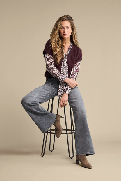 Red Button Fuzzy Top Burgundy