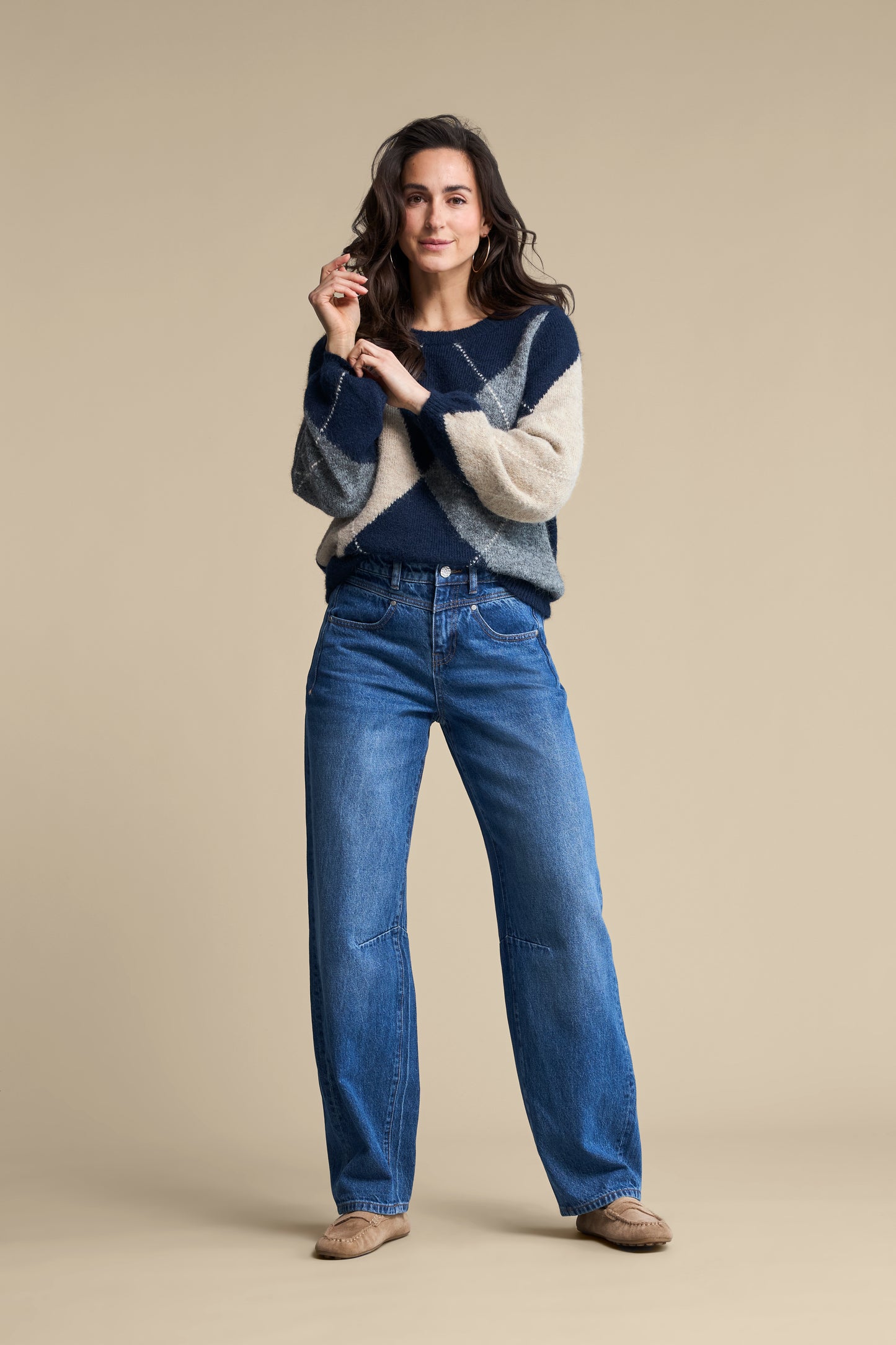 Red Button Argyle Sweater Indigo