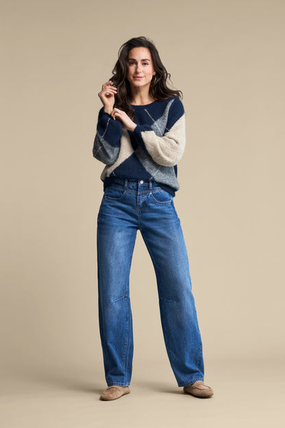Red Button Argyle Sweater Indigo