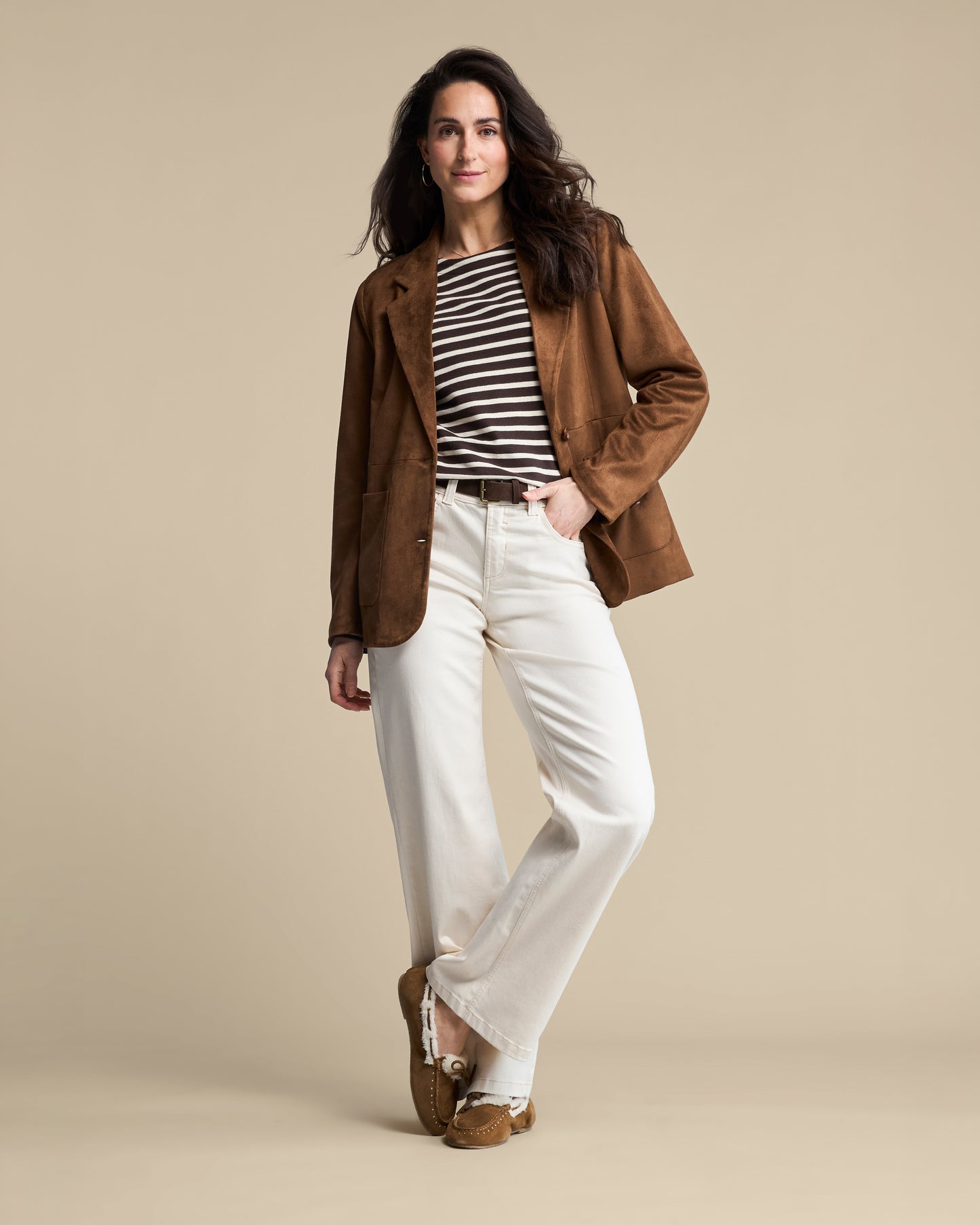 Red Button Blazer Suedine Jacket Praline