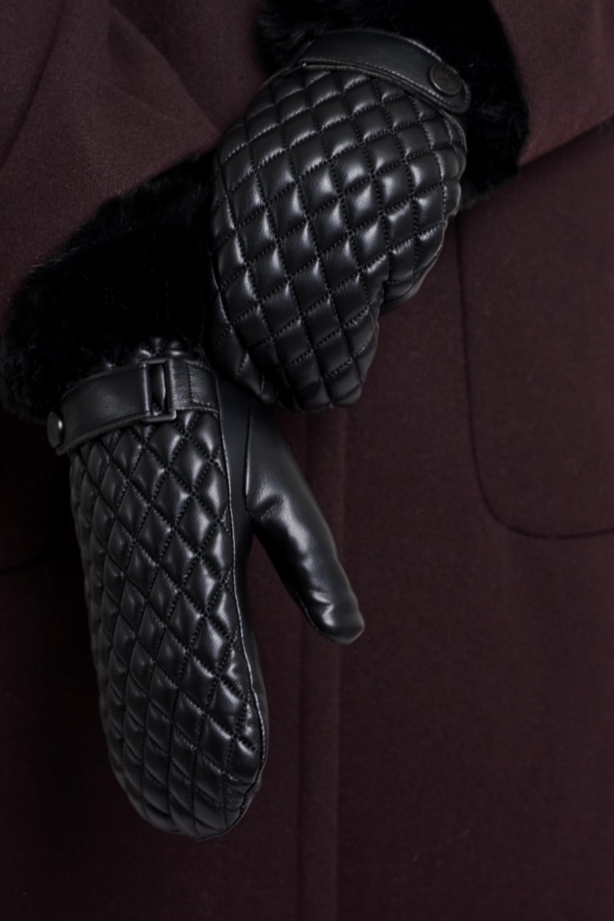 Rino & Pelle Belus Faux Fur Mittens Black