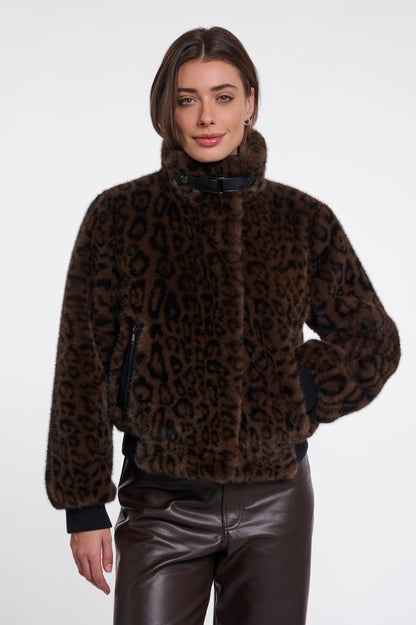 Rino & Pelle Ambra Short Faux Fur Jacket-Brown Leopard