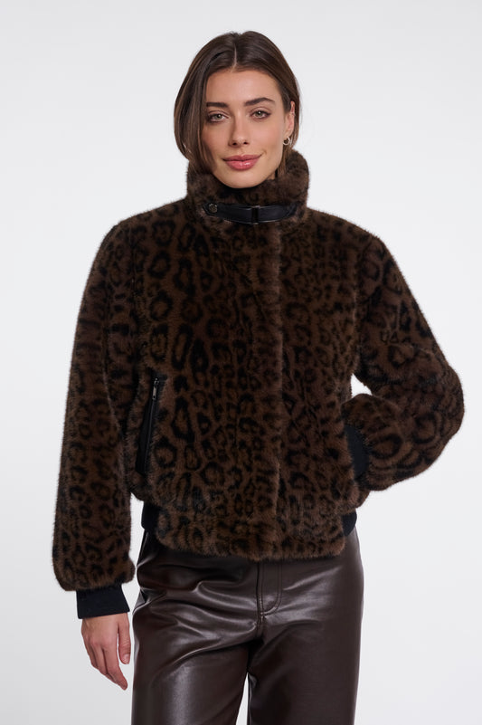 Rino & Pelle Ambra Short Faux Fur Jacket-Brown Leopard
