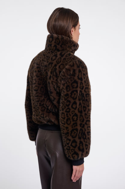 Rino & Pelle Ambra Short Faux Fur Jacket-Brown Leopard