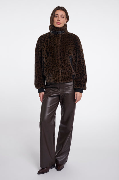 Rino & Pelle Ambra Short Faux Fur Jacket-Brown Leopard