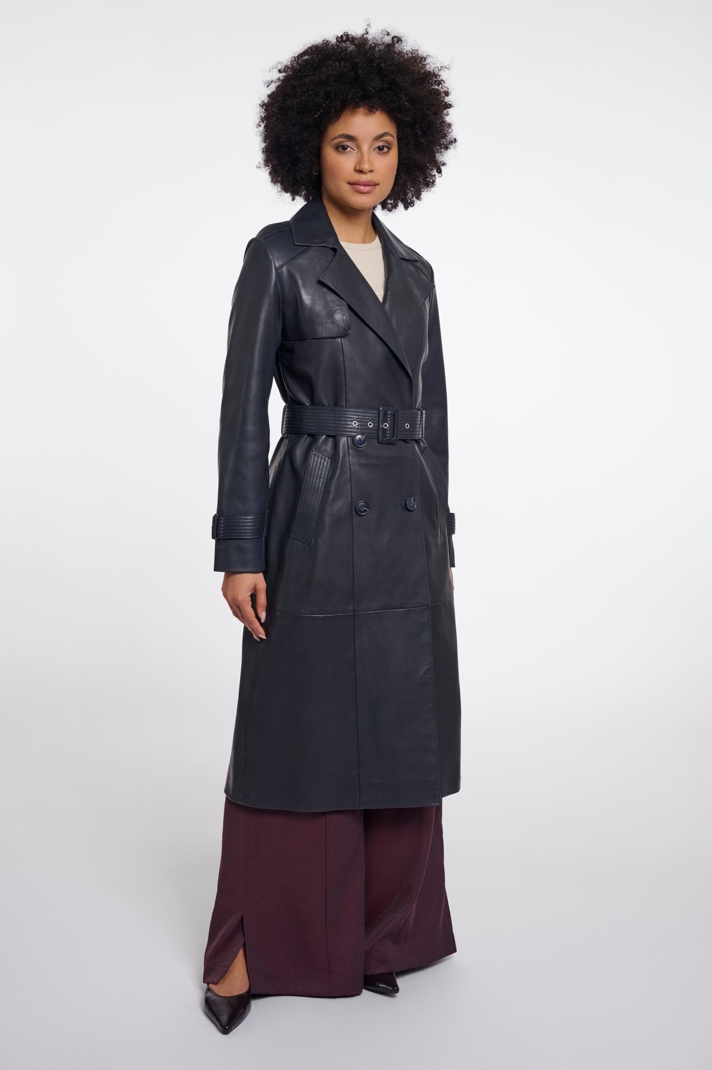 Rino & Pelle Nolan Leather Trenchcoat-Dark Navy