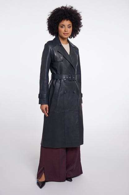 Rino & Pelle Nolan Leather Trenchcoat-Dark Navy