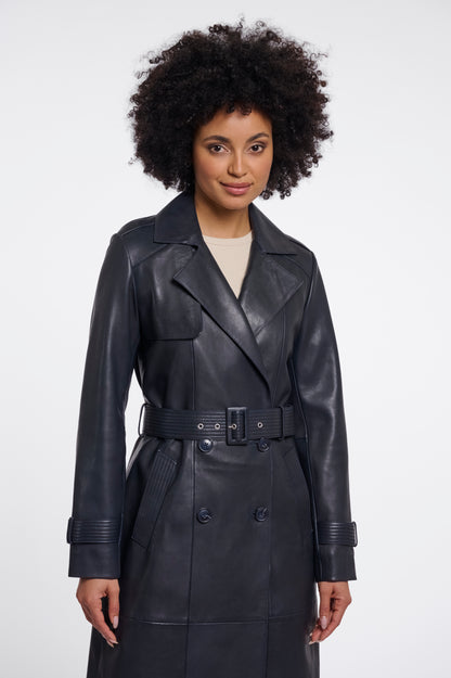 Rino & Pelle Nolan Leather Trenchcoat-Dark Navy