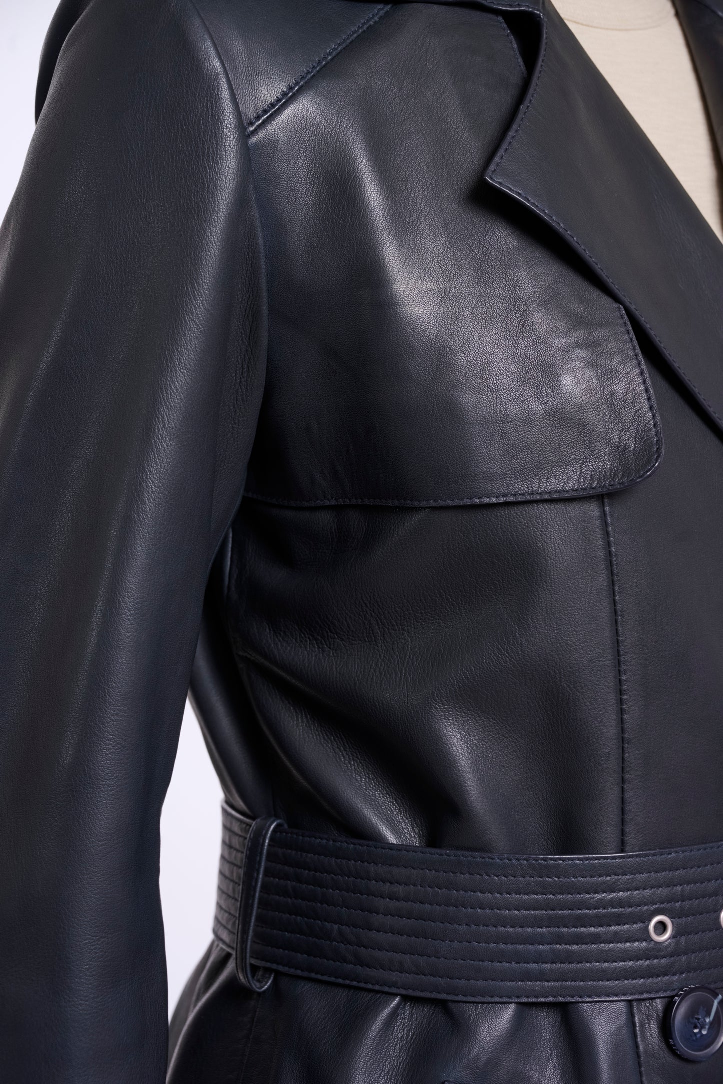Rino & Pelle Nolan Leather Trenchcoat-Dark Navy