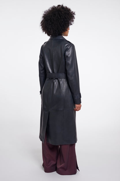 Rino & Pelle Nolan Leather Trenchcoat-Dark Navy