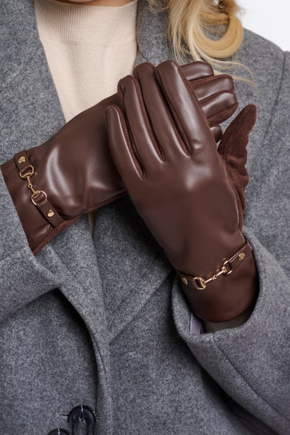 Rino & Pelle Havila Faux Leather Gloves Coffee Roast
