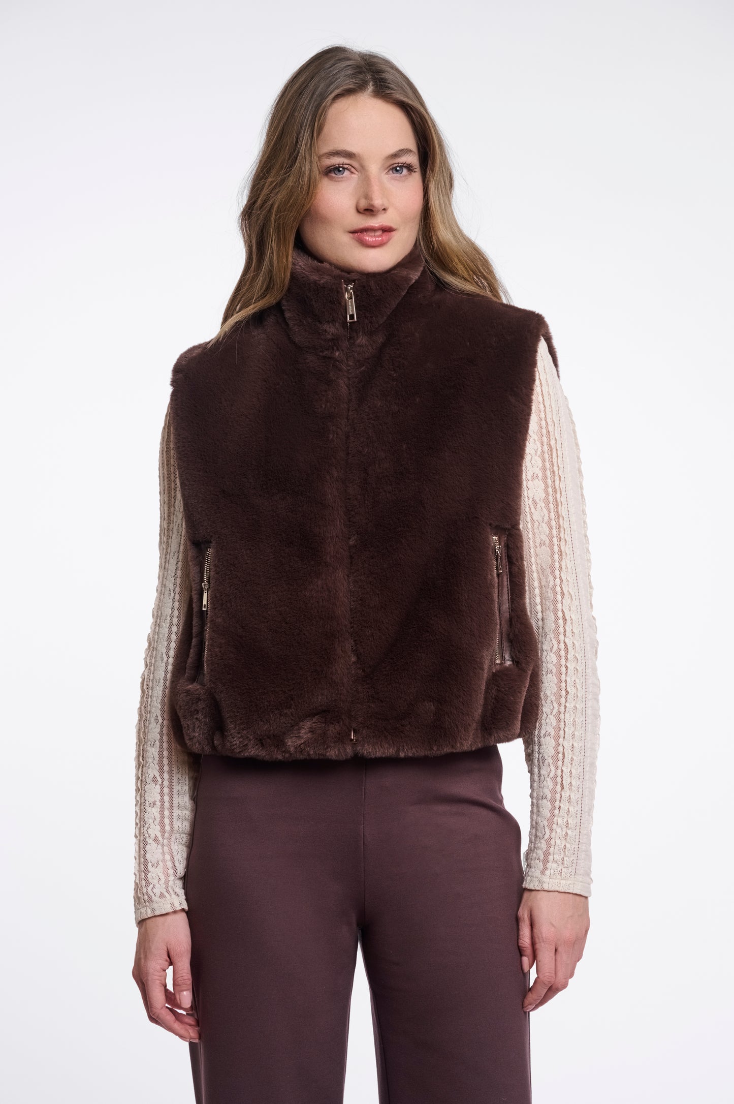 Rino & Pelle Nikki Faux Fur Waistcoat-Chocolate Bean