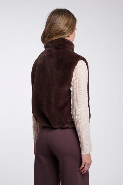Rino & Pelle Nikki Faux Fur Waistcoat-Chocolate Bean