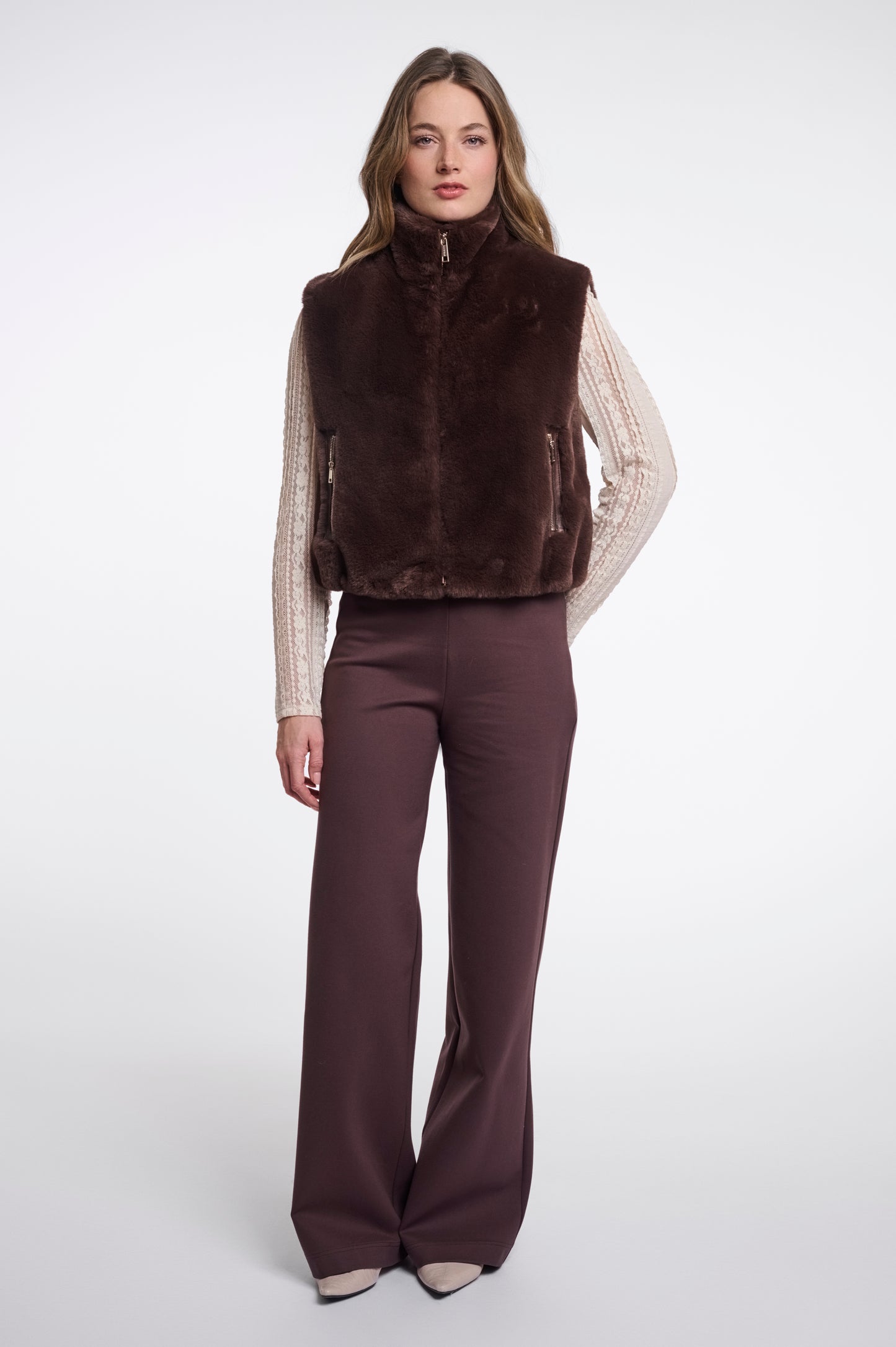 Rino & Pelle Nikki Faux Fur Waistcoat-Chocolate Bean