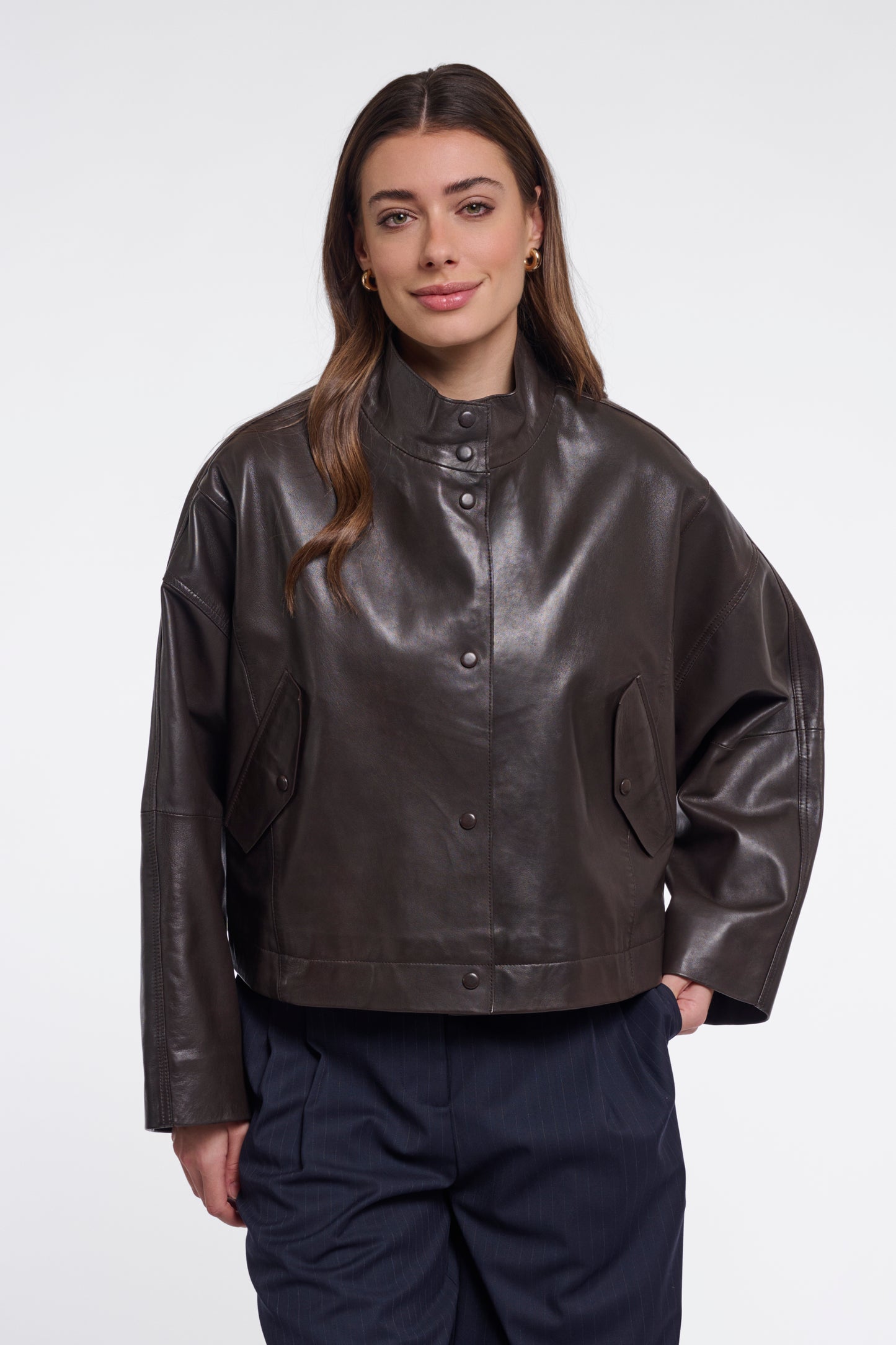 Rino & Pelle Tala Boxy Leather Jacket-Coffee Roast