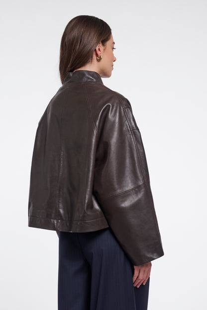 Rino & Pelle Tala Boxy Leather Jacket-Coffee Roast