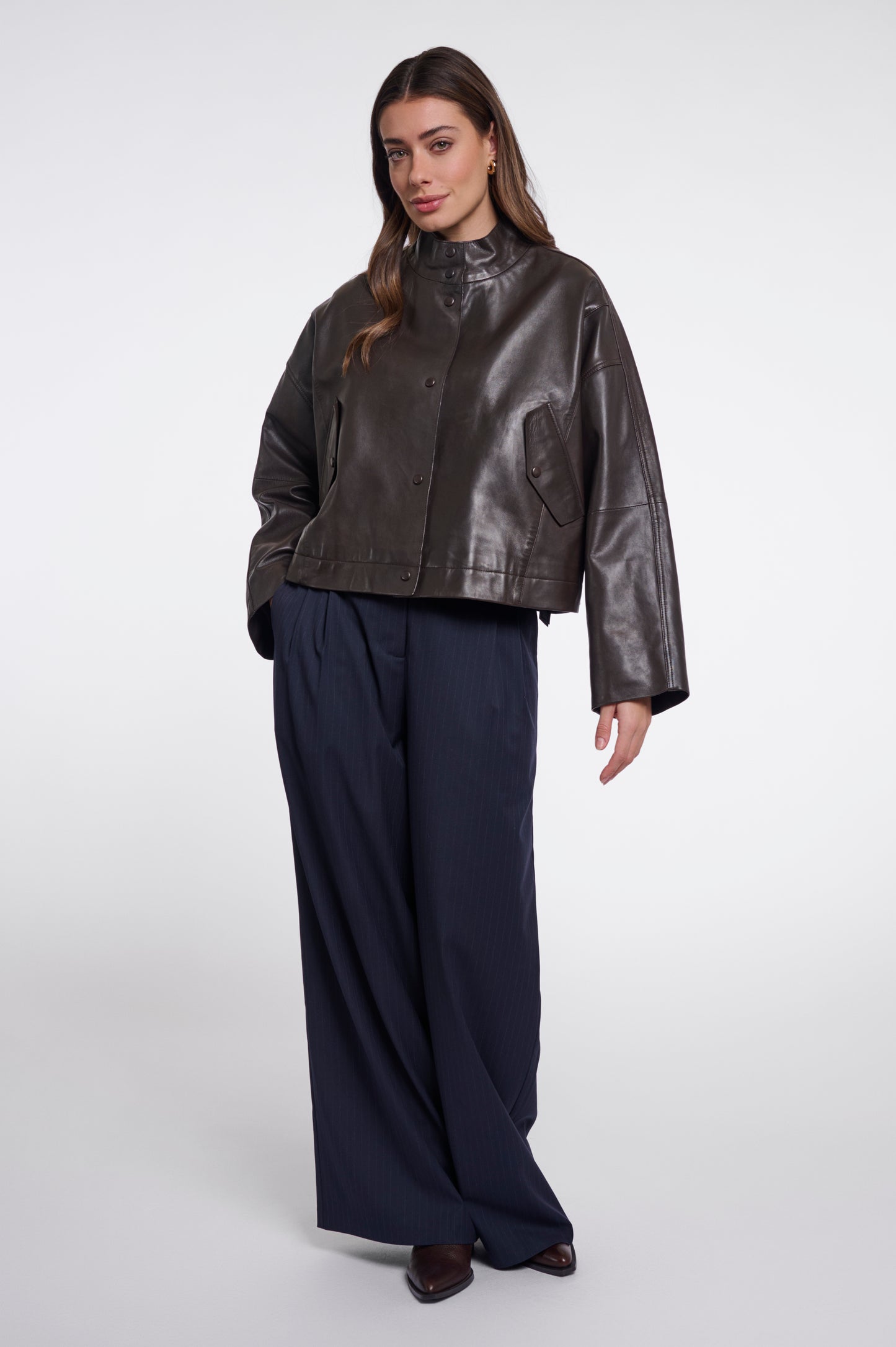 Rino & Pelle Tala Boxy Leather Jacket-Coffee Roast