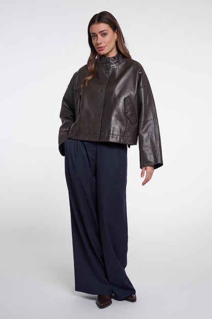 Rino & Pelle Tala Boxy Leather Jacket-Coffee Roast