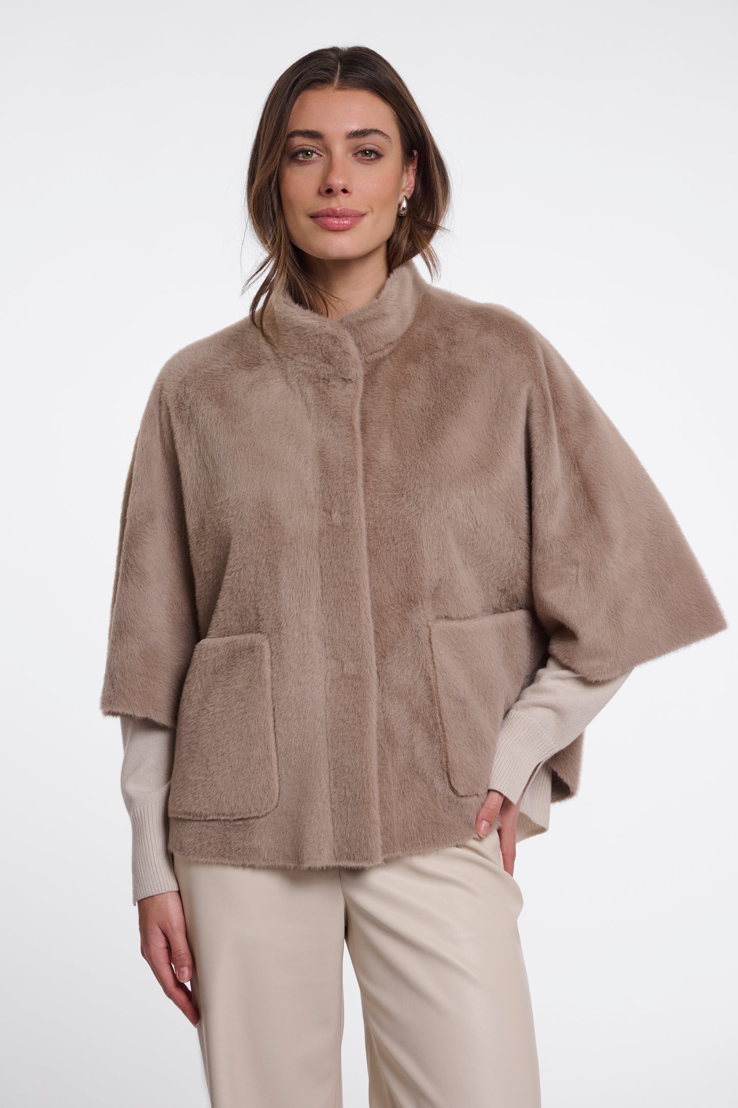 Rino & Pelle Dewi Faux Fur Cape-Mocha Latte