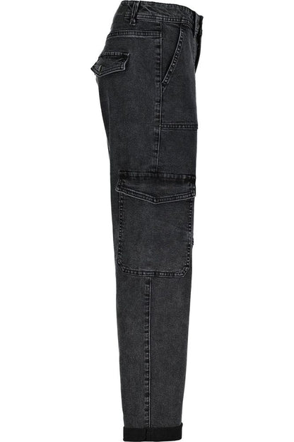 AW24 Red Button Cargo Black Denim