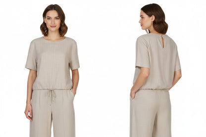 Red Button Skyler Pinstripe Blouse-Pebble