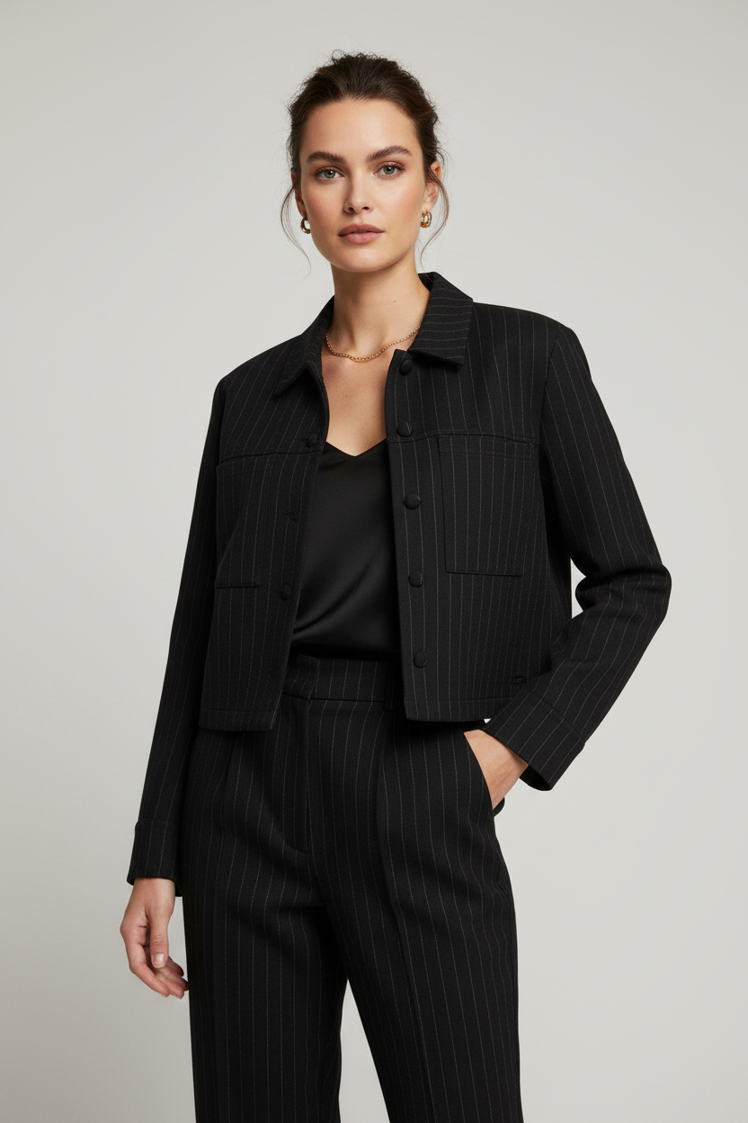 Red Button Punta Pinstripe Jacket Black