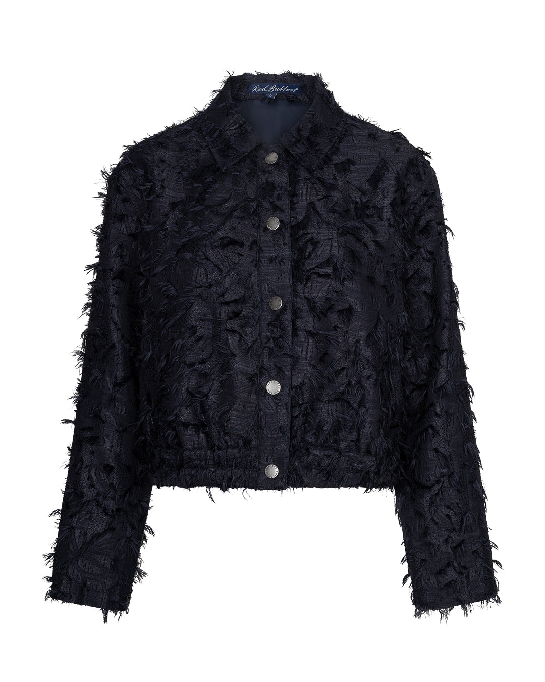 Red Button Bomber Fringes Jacket Navy