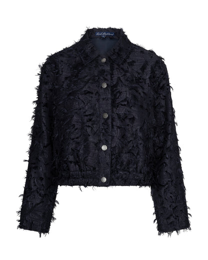 Red Button Bomber Fringes Jacket Navy