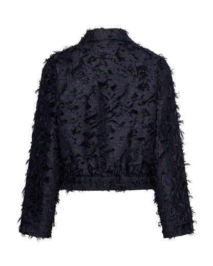 Red Button Bomber Fringes Jacket Navy