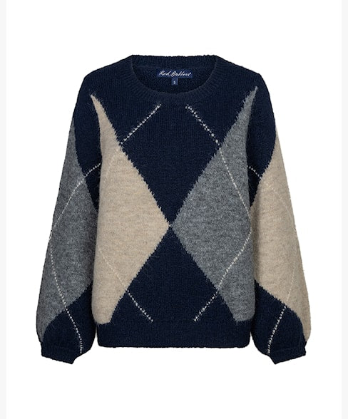 Red Button Argyle Sweater Indigo