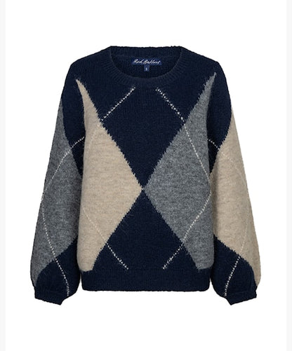 Red Button Argyle Sweater Indigo