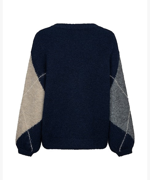 Red Button Argyle Sweater Indigo