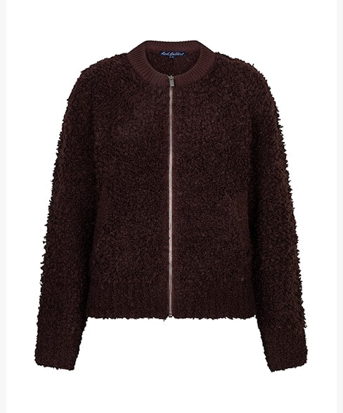 Red Button Knit Boucle Bomber Burgundy