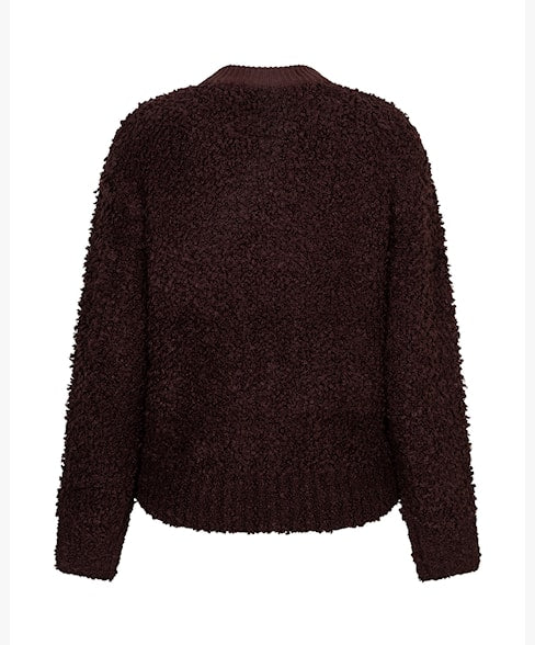Red Button Knit Boucle Bomber Burgundy