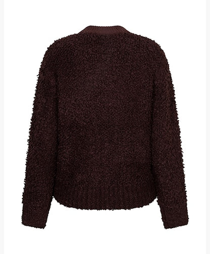 Red Button Knit Boucle Bomber Burgundy