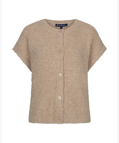 Red Button Knit Boucle Top Latte
