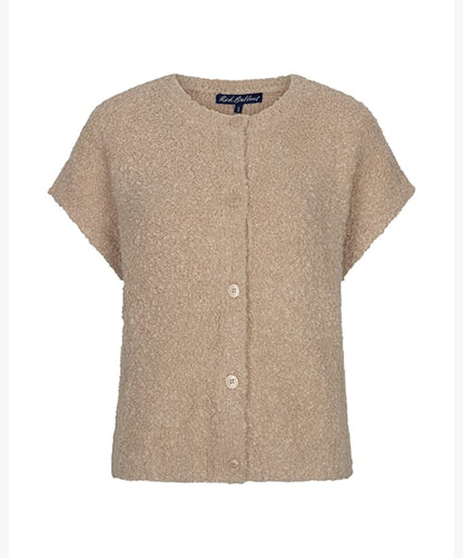 Red Button Knit Boucle Top Latte