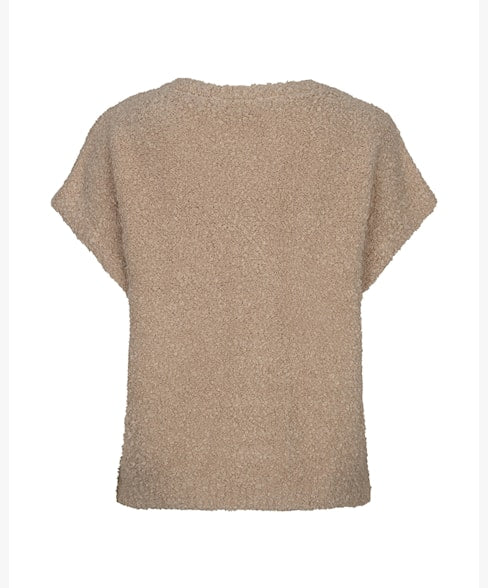 Red Button Knit Boucle Top Latte