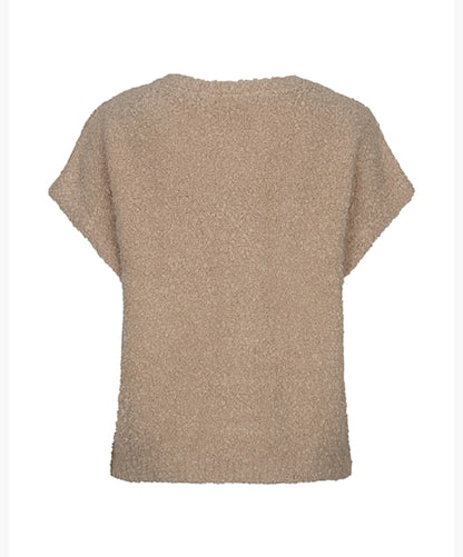 Red Button Knit Boucle Top Latte