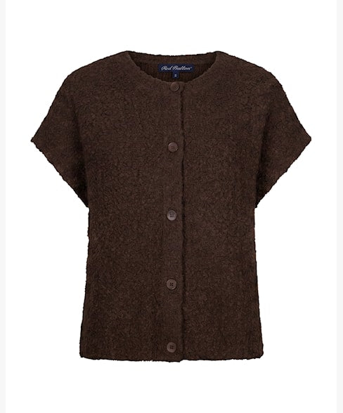 Red Button Knit Boucle Top Espresso