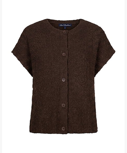 Red Button Knit Boucle Top Espresso