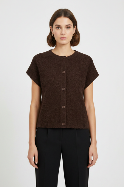 Red Button Knit Boucle Top Espresso